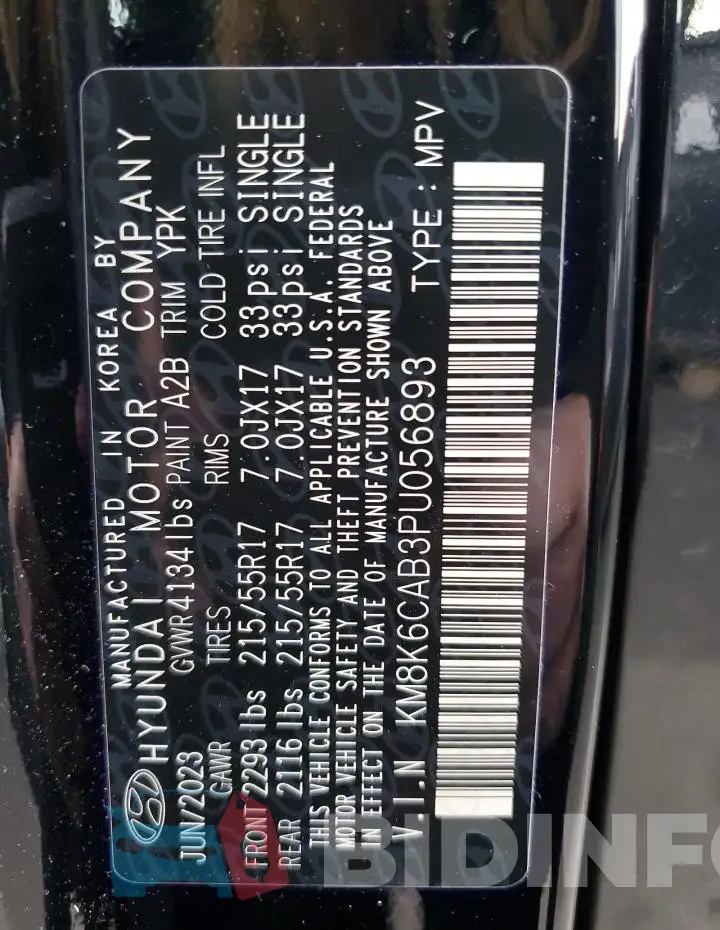 KM8K6CAB3PU056893 Photo# 9