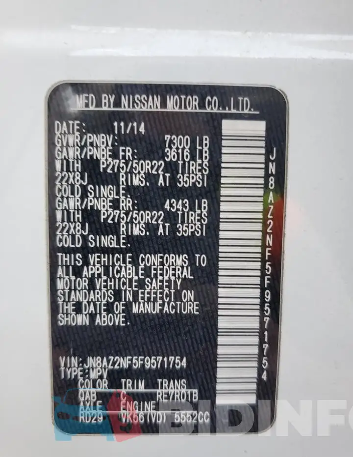 JN8AZ2NF5F9571754 Photo# 13