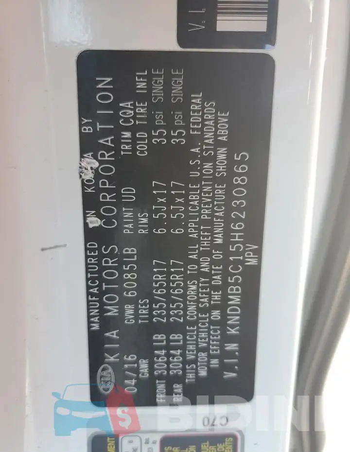 KNDMB5C15H6230865 Photo# 13