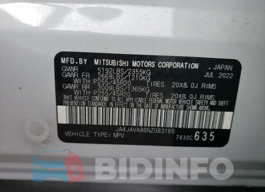 JA4J4VA86NZ083165 Photo# 13