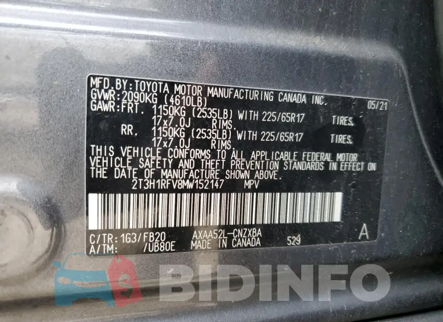 2T3H1RFV8MW152147 Photo# 12