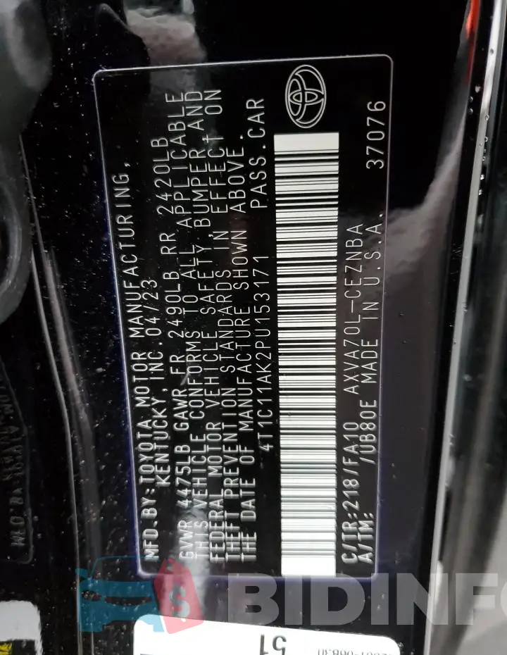 4T1C11AK2PU153171 Photo# 12