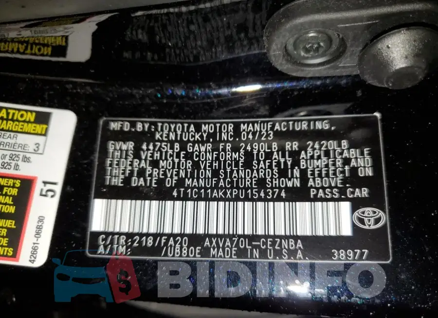 4T1C11AKXPU154374 Photo# 12