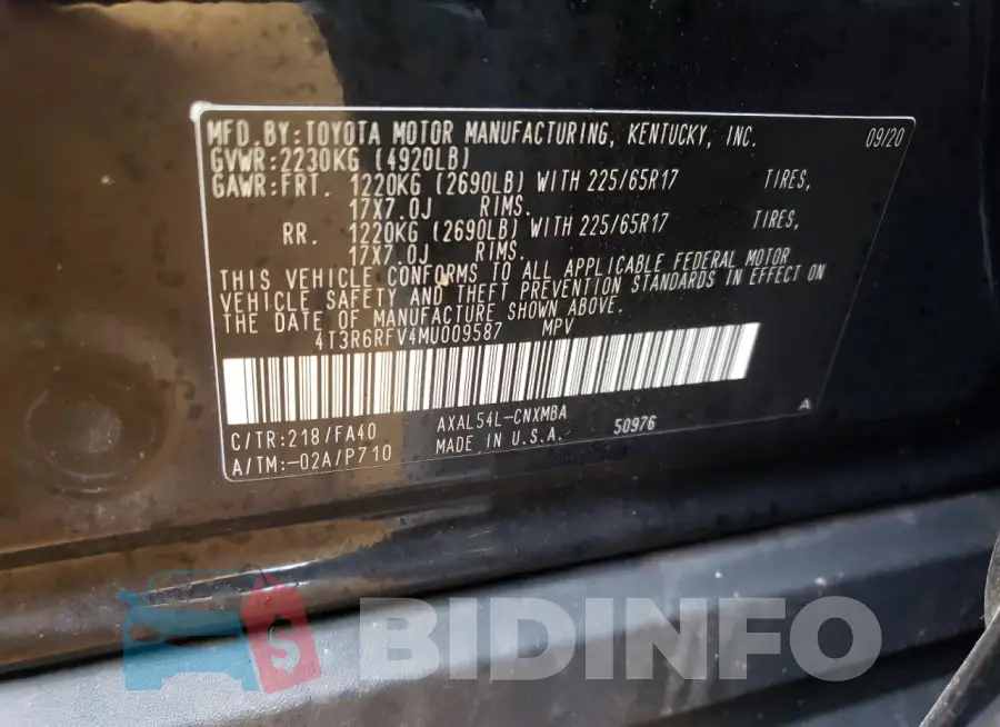 4T3R6RFV4MU009587 Photo# 13
