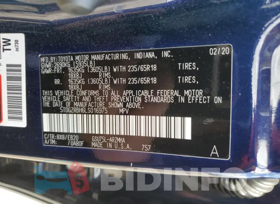 5TDGZRBH6LS016975 Photo# 14