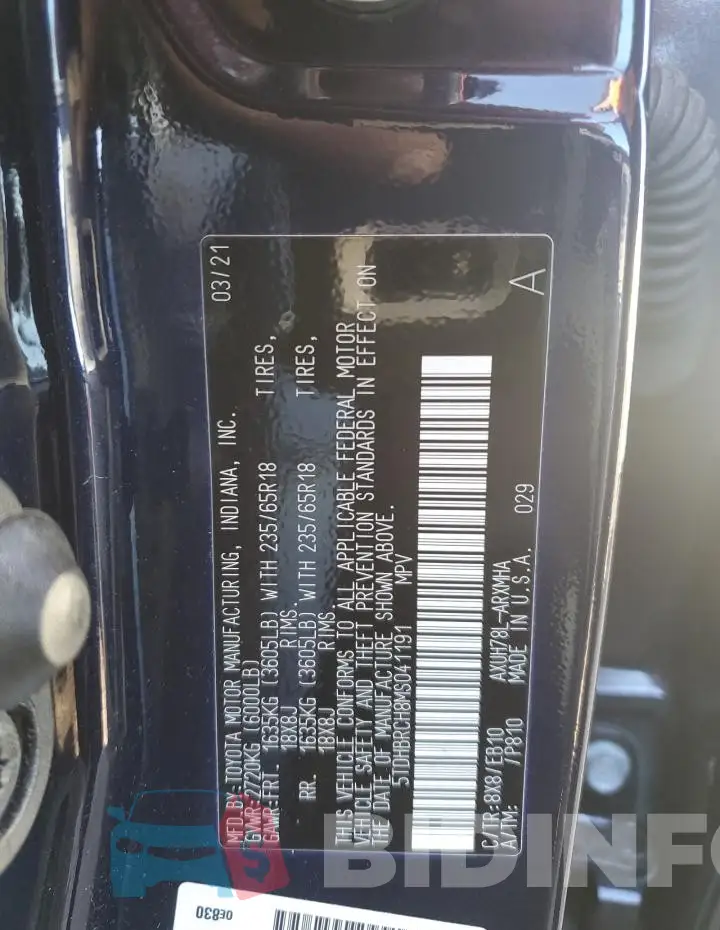 5TDHBRCH8MS041191 Photo# 12