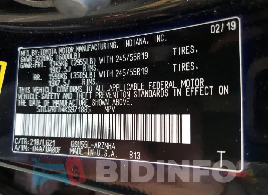 5TDJZRFH4KS971885 Photo# 12