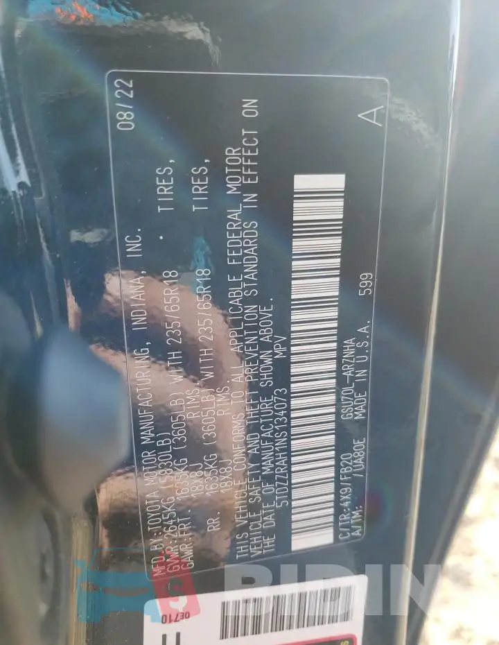 5TDZZRAH1NS134073 Photo# 12