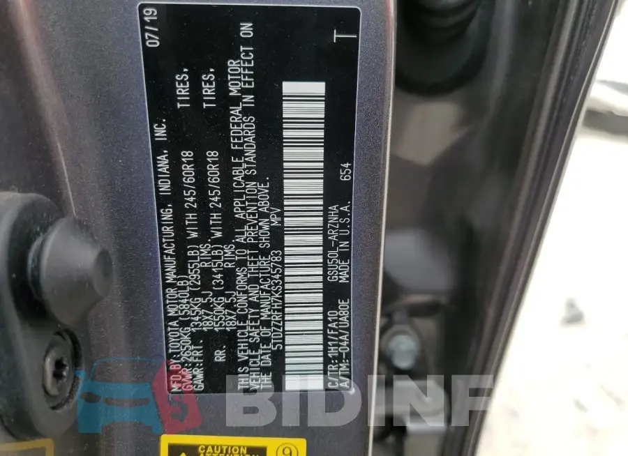 5TDZZRFH7KS345783 Photo# 13