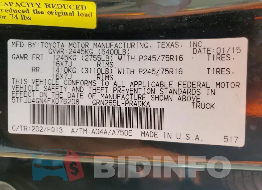 5TFJU4GN4FX076208 Photo# 12