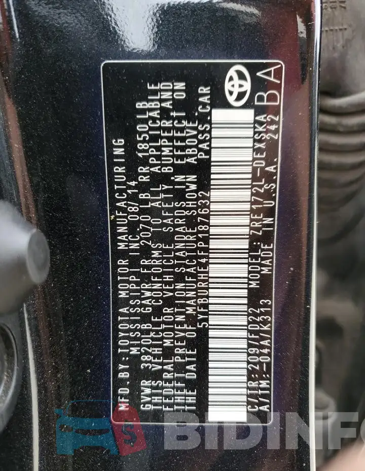 5YFBURHE4FP187632 Photo# 13