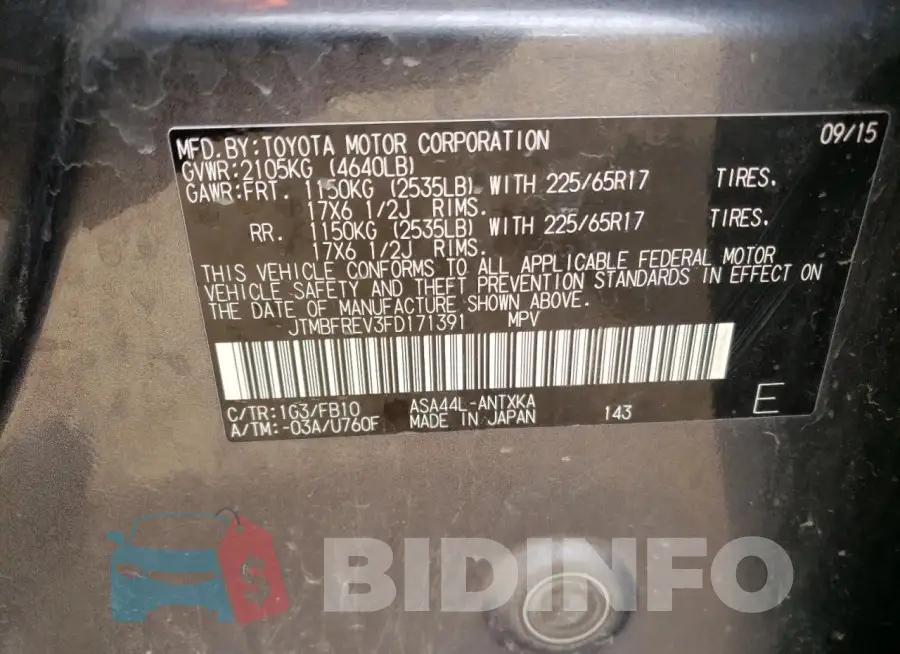 JTMBFREV3FD171391 Photo# 12