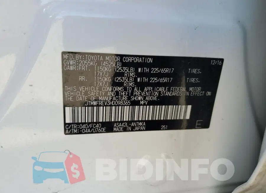 JTMWFREV3HD098365 Photo# 12
