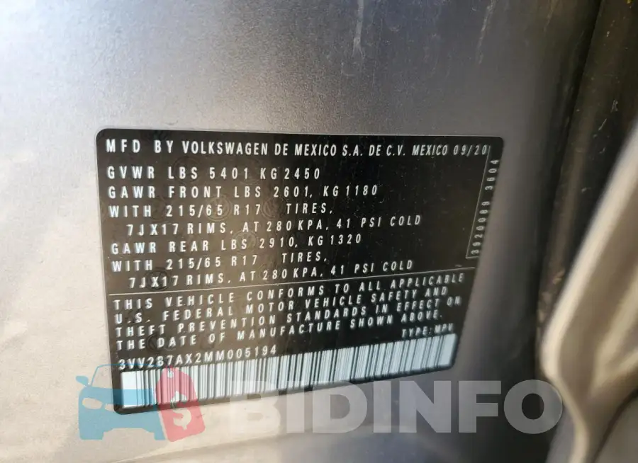3VV2B7AX2MM005194 Photo# 12