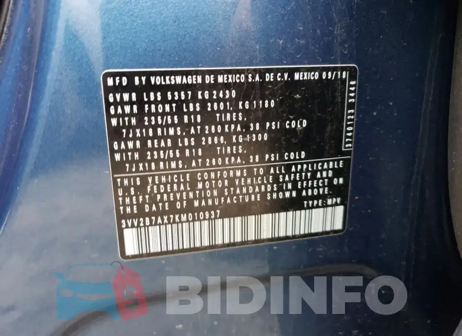 3VV2B7AX7KM010937 Photo# 13