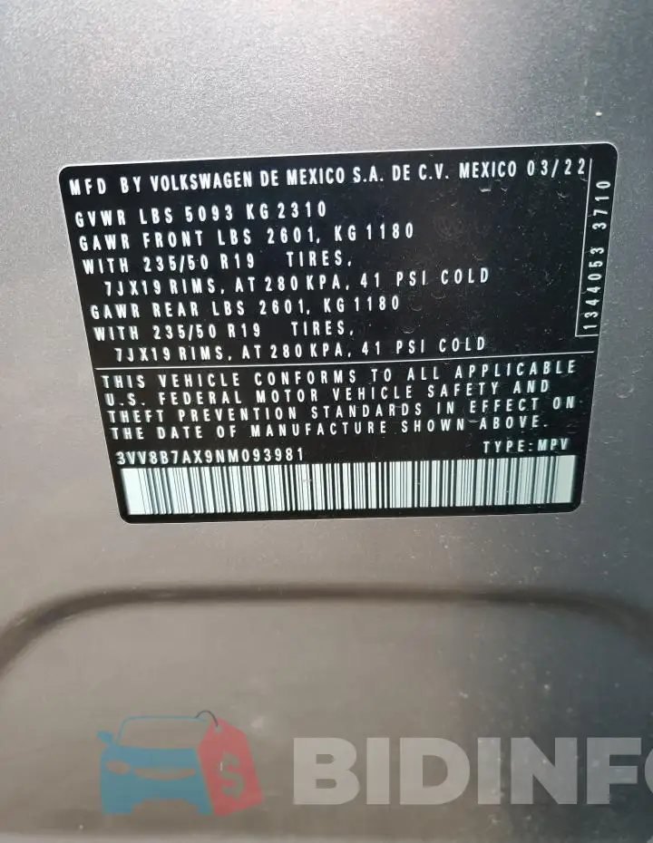 3VV8B7AX9NM093981 Photo# 13