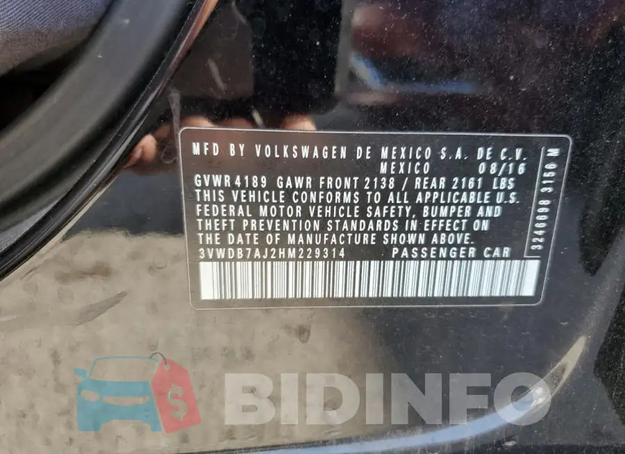 3VWDB7AJ2HM229314 Photo# 12