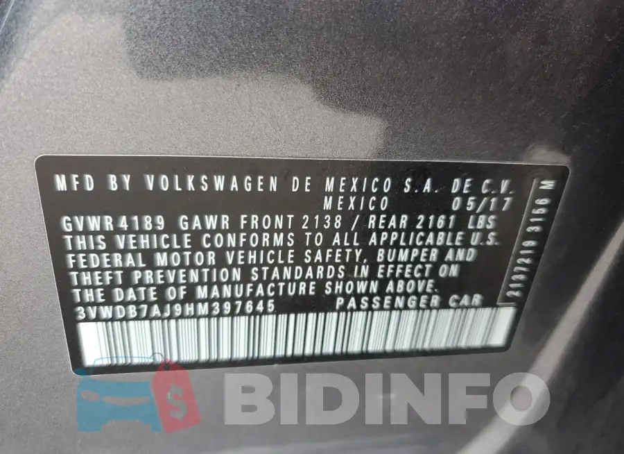 3VWDB7AJ9HM397645 Photo# 12