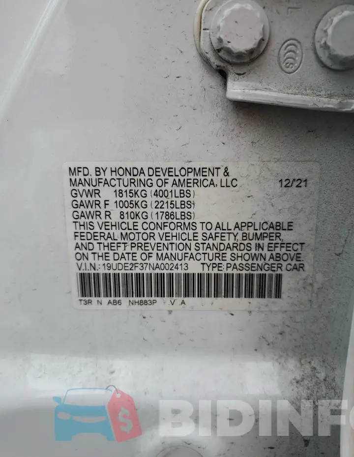 19UDE2F37NA002413 Photo# 13