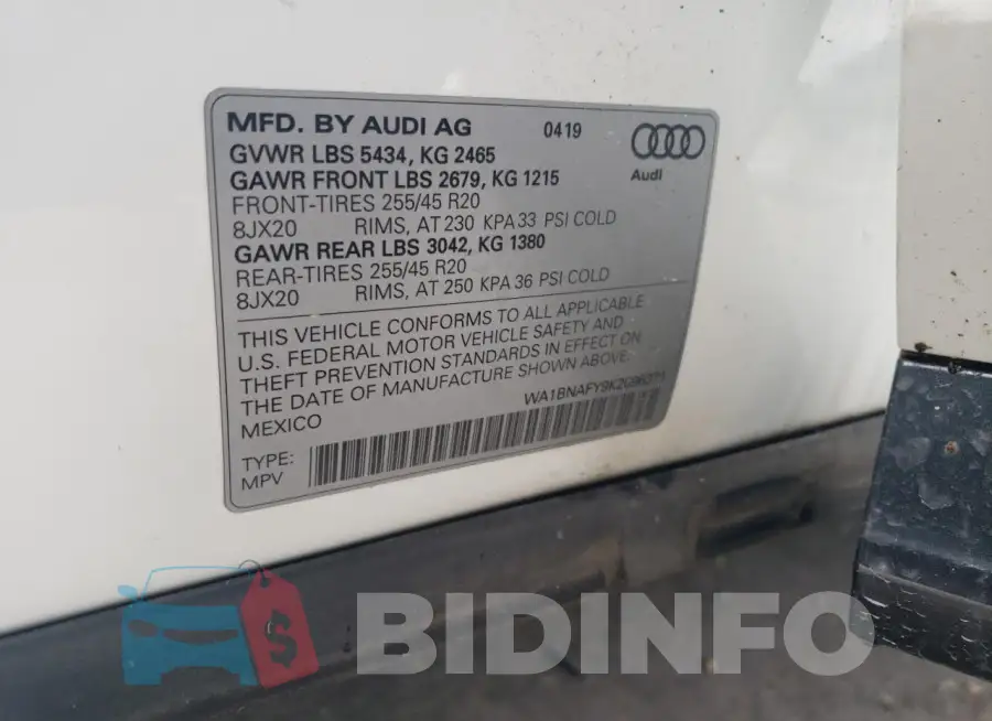 WA1BNAFY9K2096371 Photo# 12