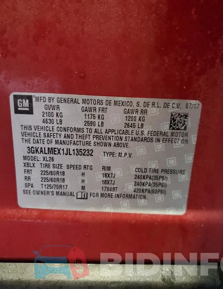 3GKALMEX1JL135232 Photo# 13
