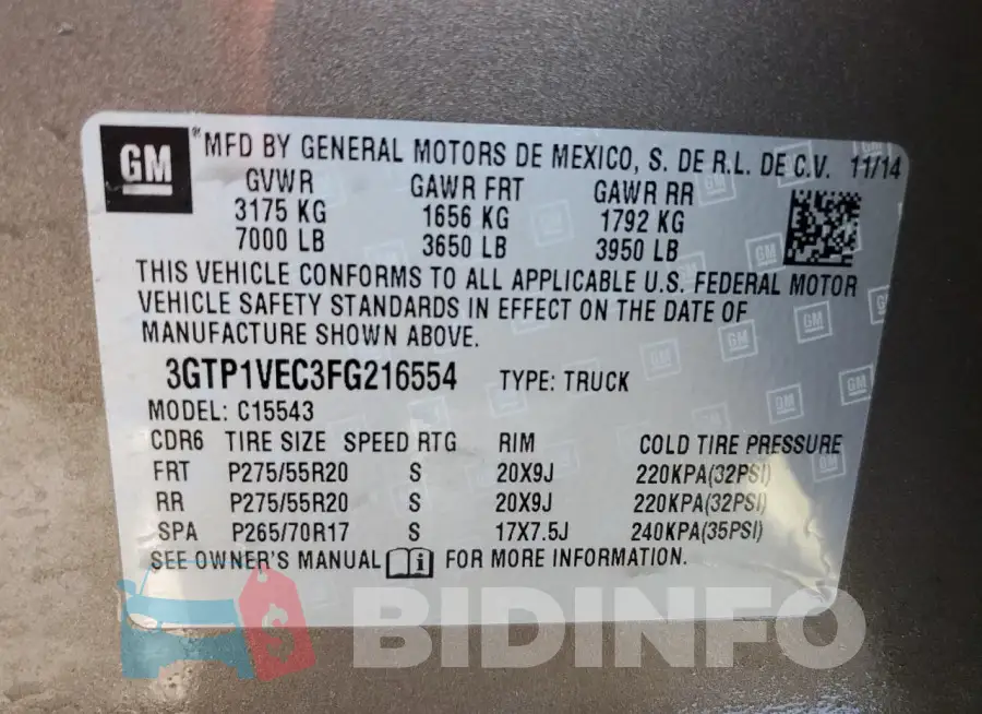 3GTP1VEC3FG216554 Photo# 12