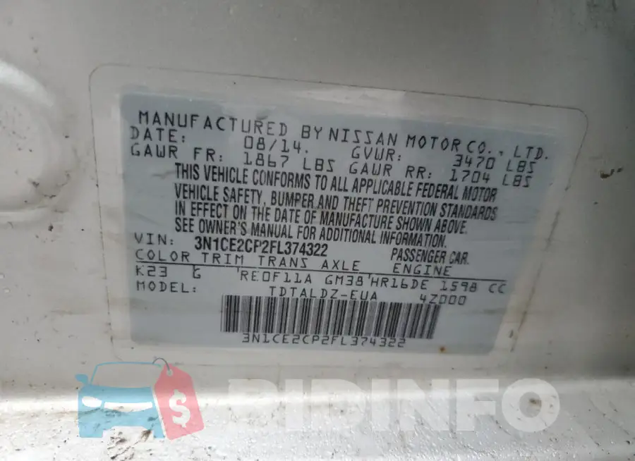3N1CE2CP2FL374322 Photo# 12