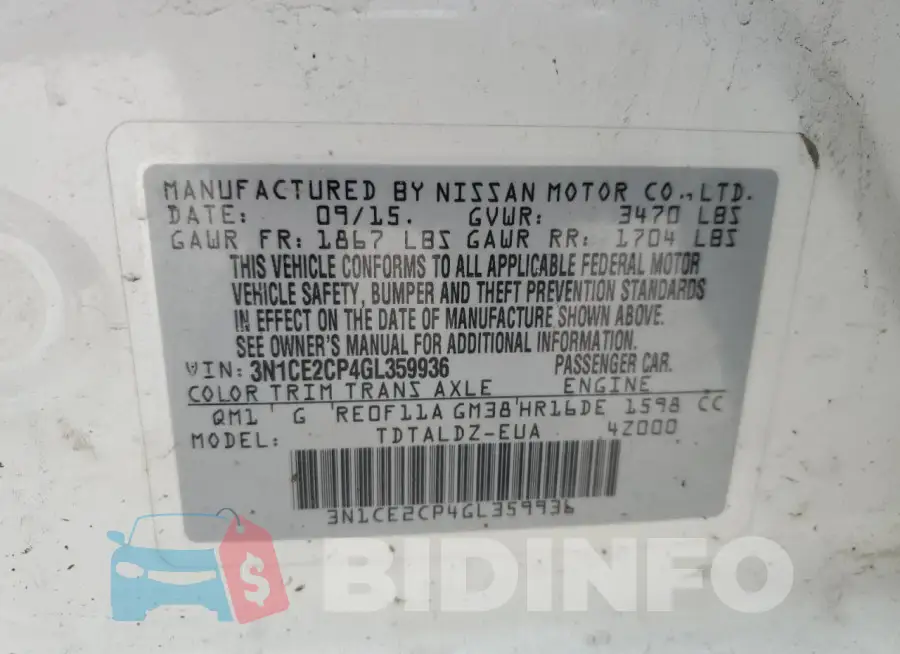 3N1CE2CP4GL359936 Photo# 12