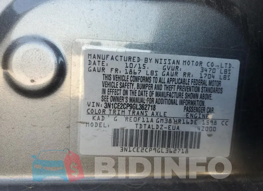 3N1CE2CP9GL362718 Photo# 12