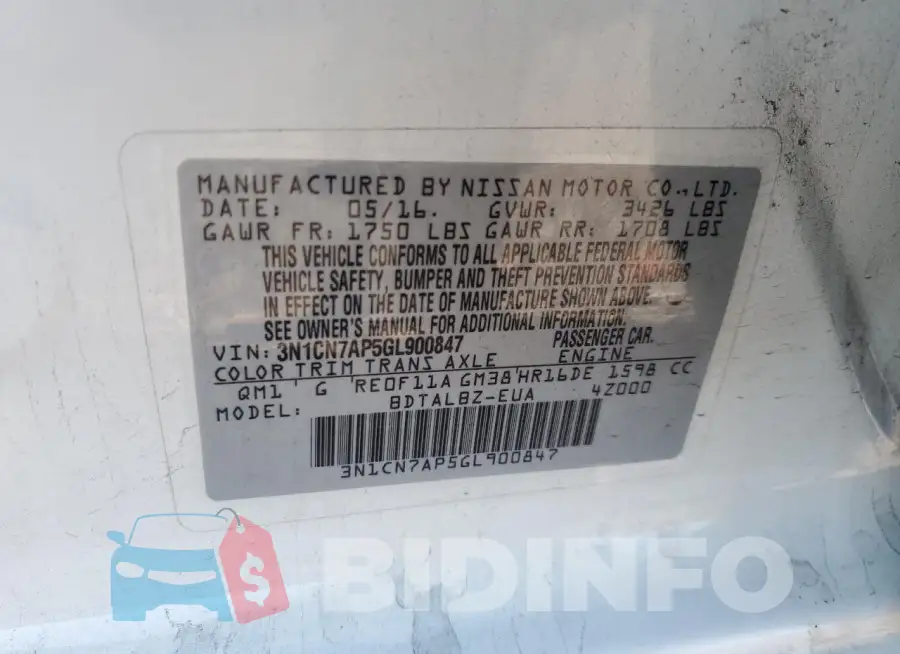 3N1CN7AP5GL900847 Photo# 12