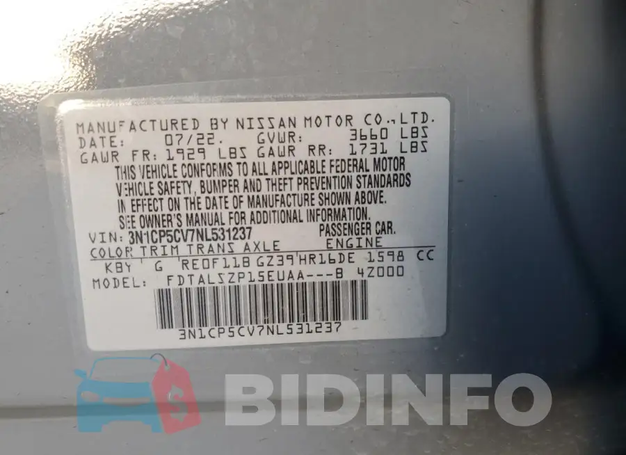 3N1CP5CV7NL531237 Photo# 12