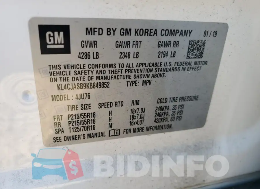KL4CJASB9KB849852 Photo# 14