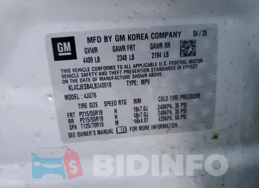KL4CJESB4LB340910 Photo# 13