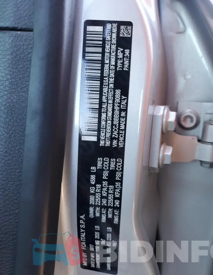 ZACCJBBB9HPF90886 Photo# 12