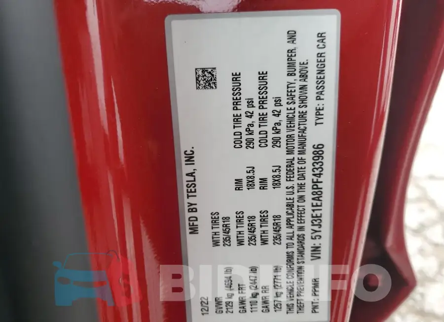 5YJ3E1EA8PF433986 Photo# 12