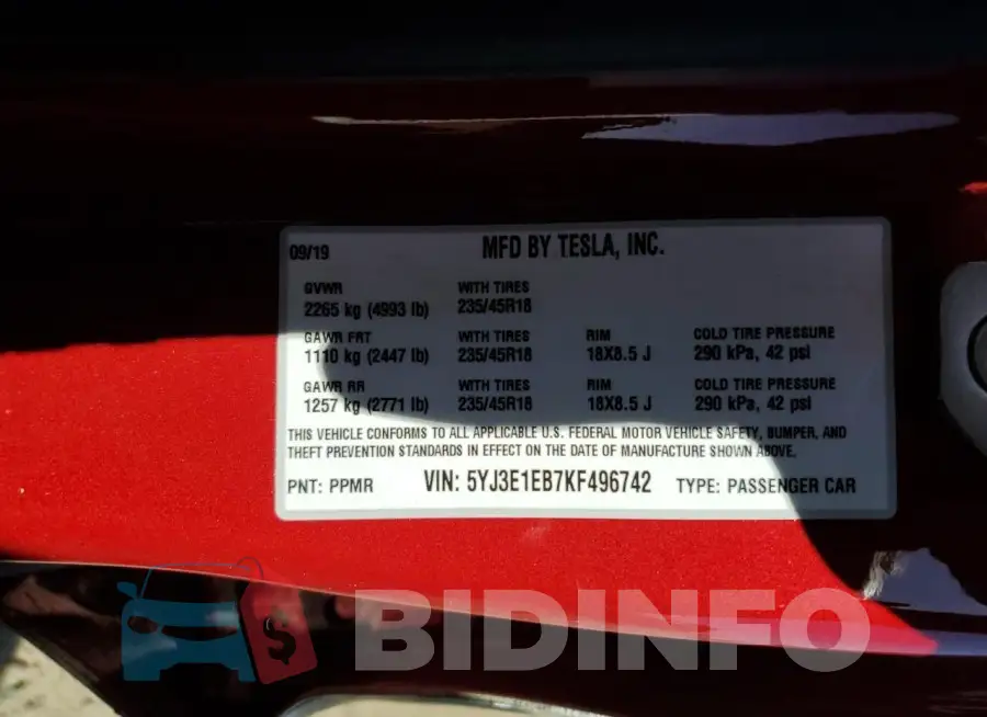 5YJ3E1EB7KF496742 Photo# 13