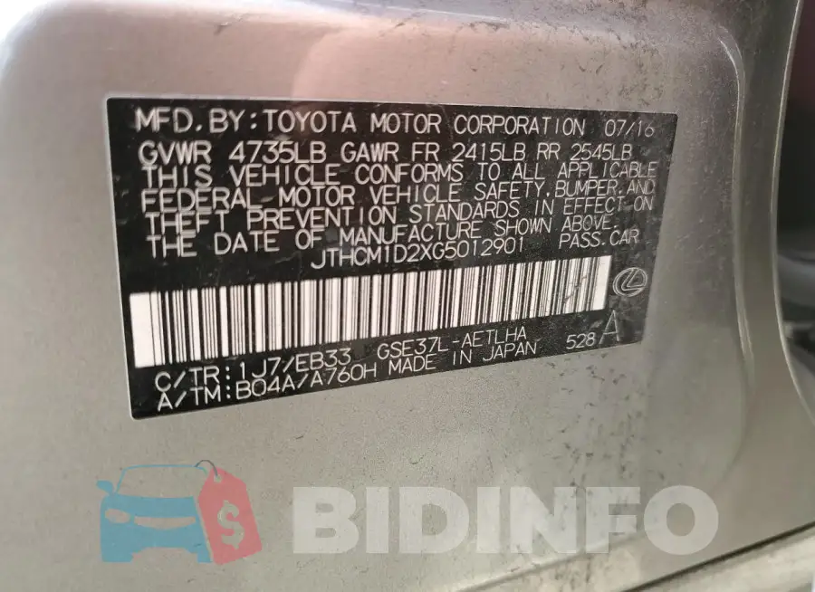 JTHCM1D2XG5012901 Photo# 12