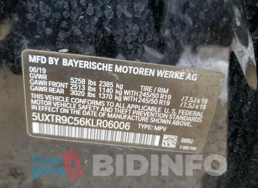 5UXTR9C56KLR06006 Photo# 14