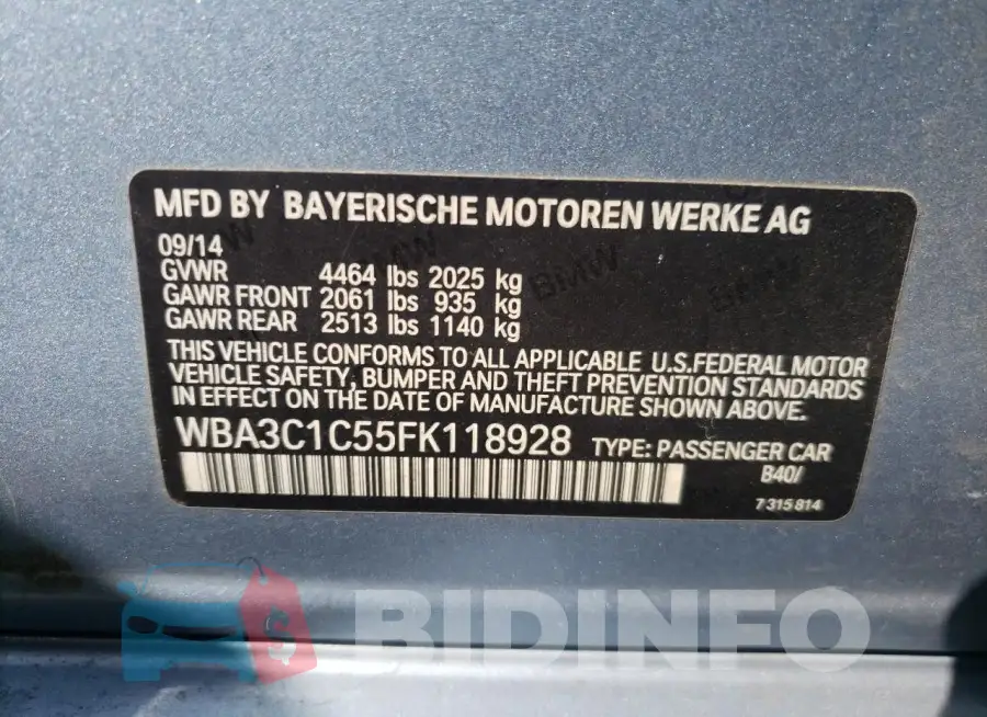 WBA3C1C55FK118928 Photo# 12