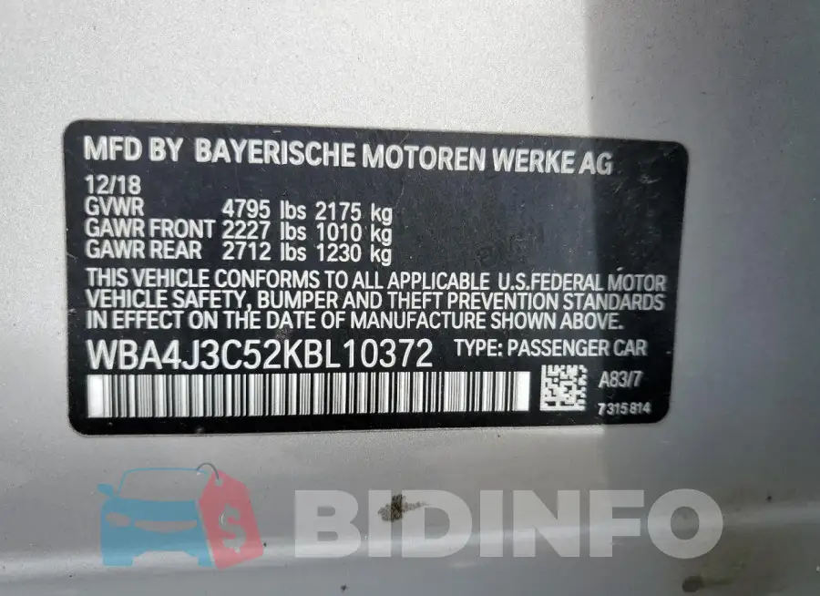 WBA4J3C52KBL10372 Photo# 13