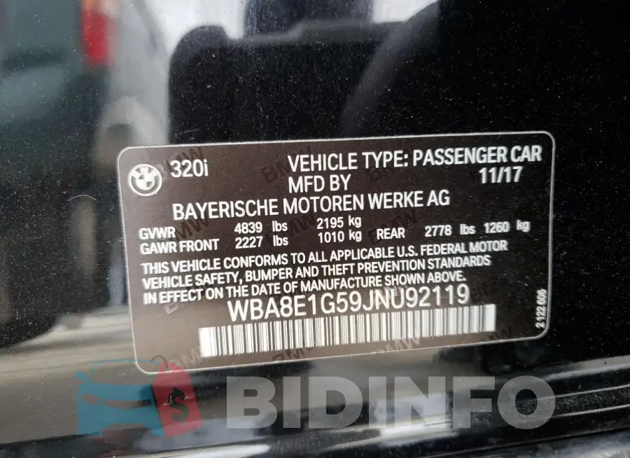 WBA8E1G59JNU92119 Photo# 12