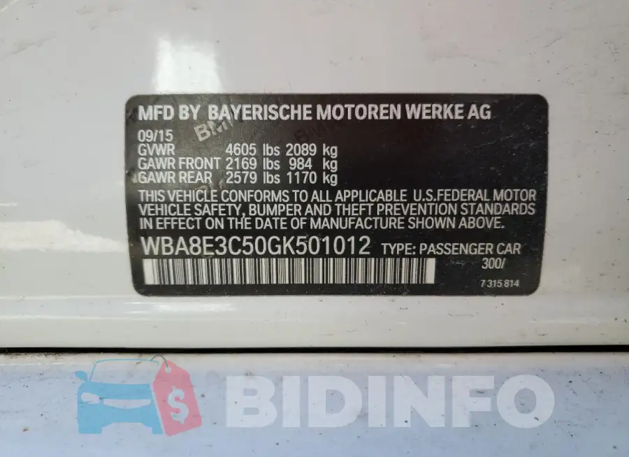 WBA8E3C50GK501012 Photo# 12