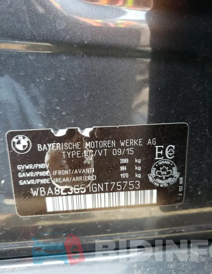 WBA8E3G51GNT75753 Photo# 12