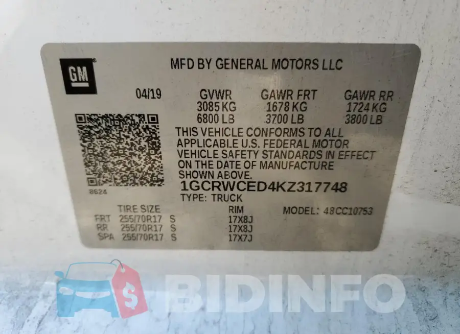 1GCRWCED4KZ317748 Photo# 13