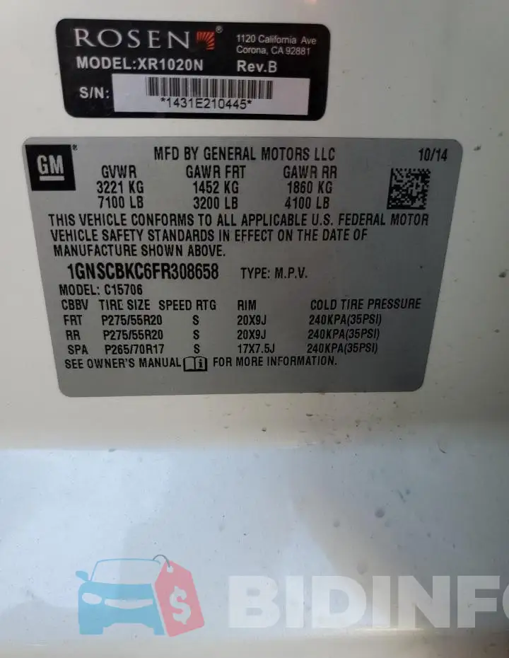 1GNSCBKC6FR308658 Photo# 14
