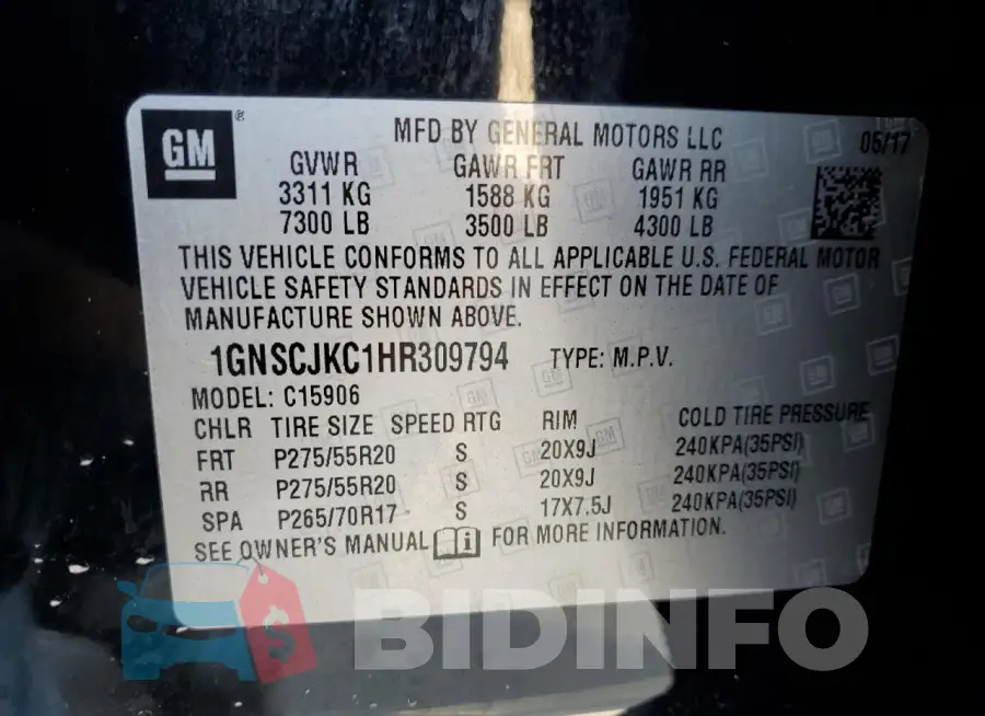 1GNSCJKC1HR309794 Photo# 12