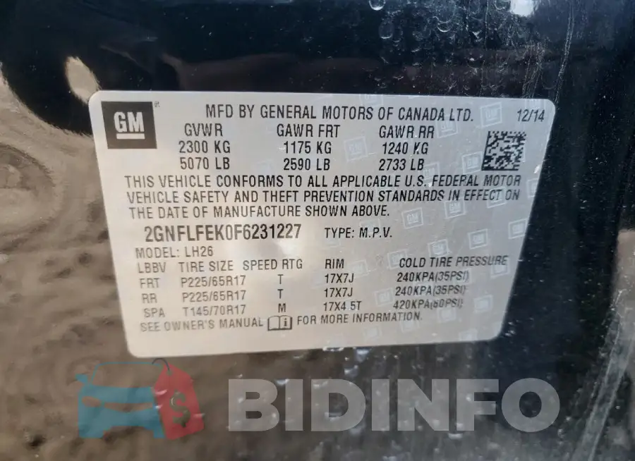 2GNFLFEK0F6231227 Photo# 13