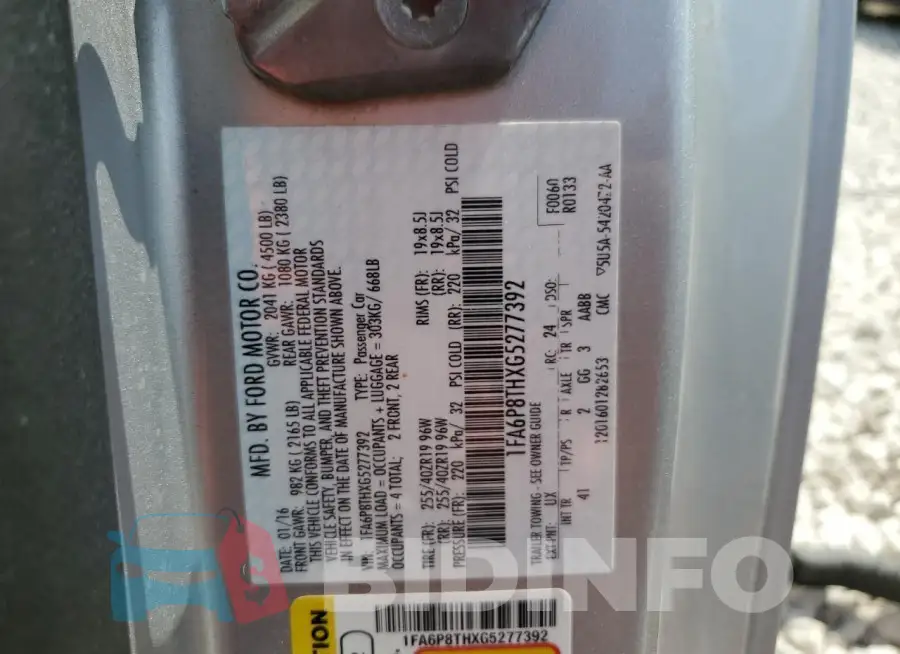 1FA6P8THXG5277392 Photo# 13