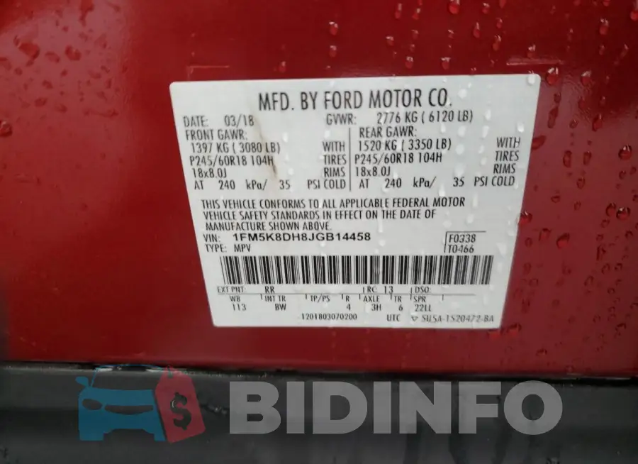 1FM5K8DH8JGB14458 Photo# 13