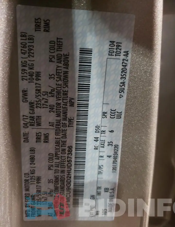 1FMCU9GD2HUD57386 Photo# 10